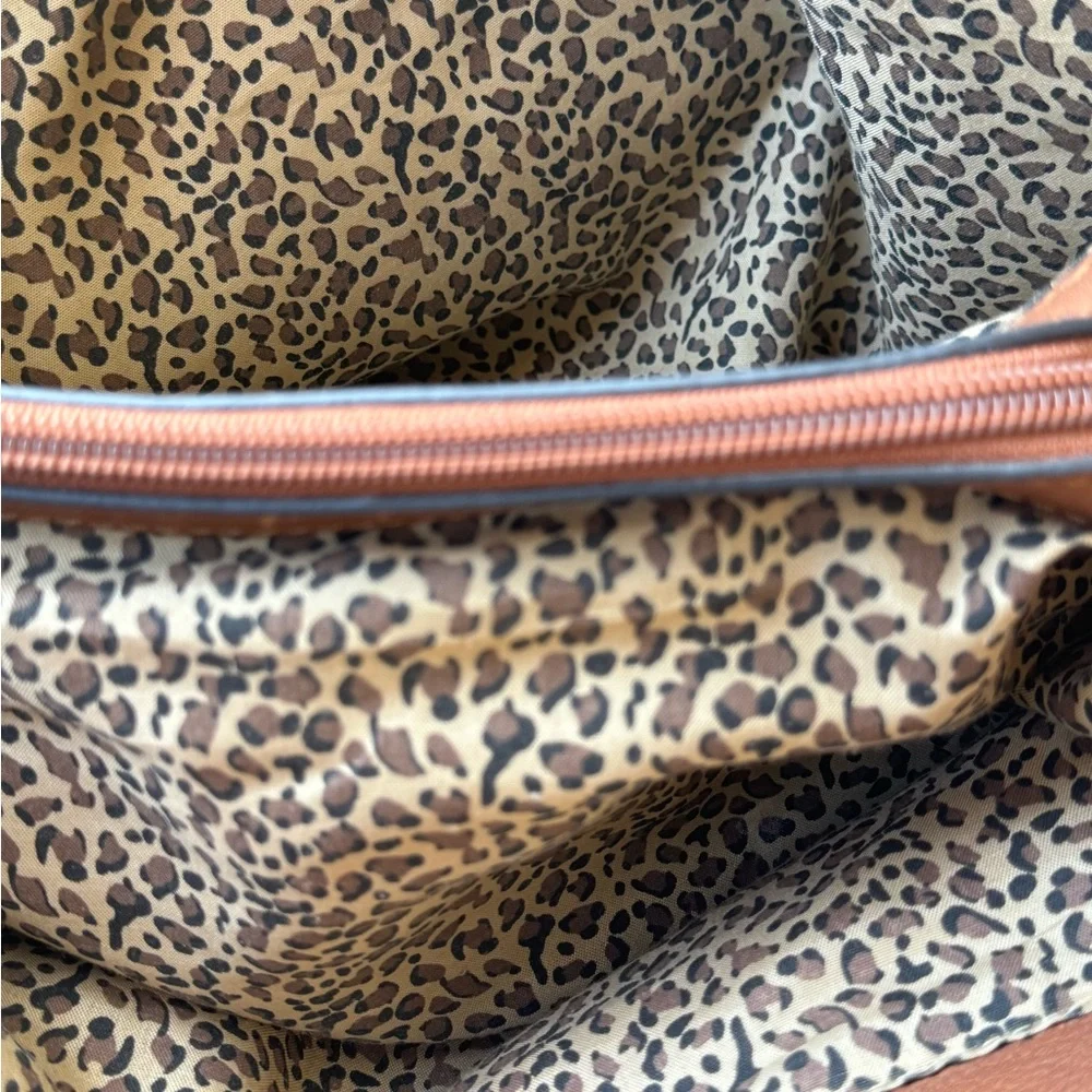 Nanette Lepore Pebbled Leather Tassel Tote Brown Boho Chic Animal Print Classic - Picture 10 of 14